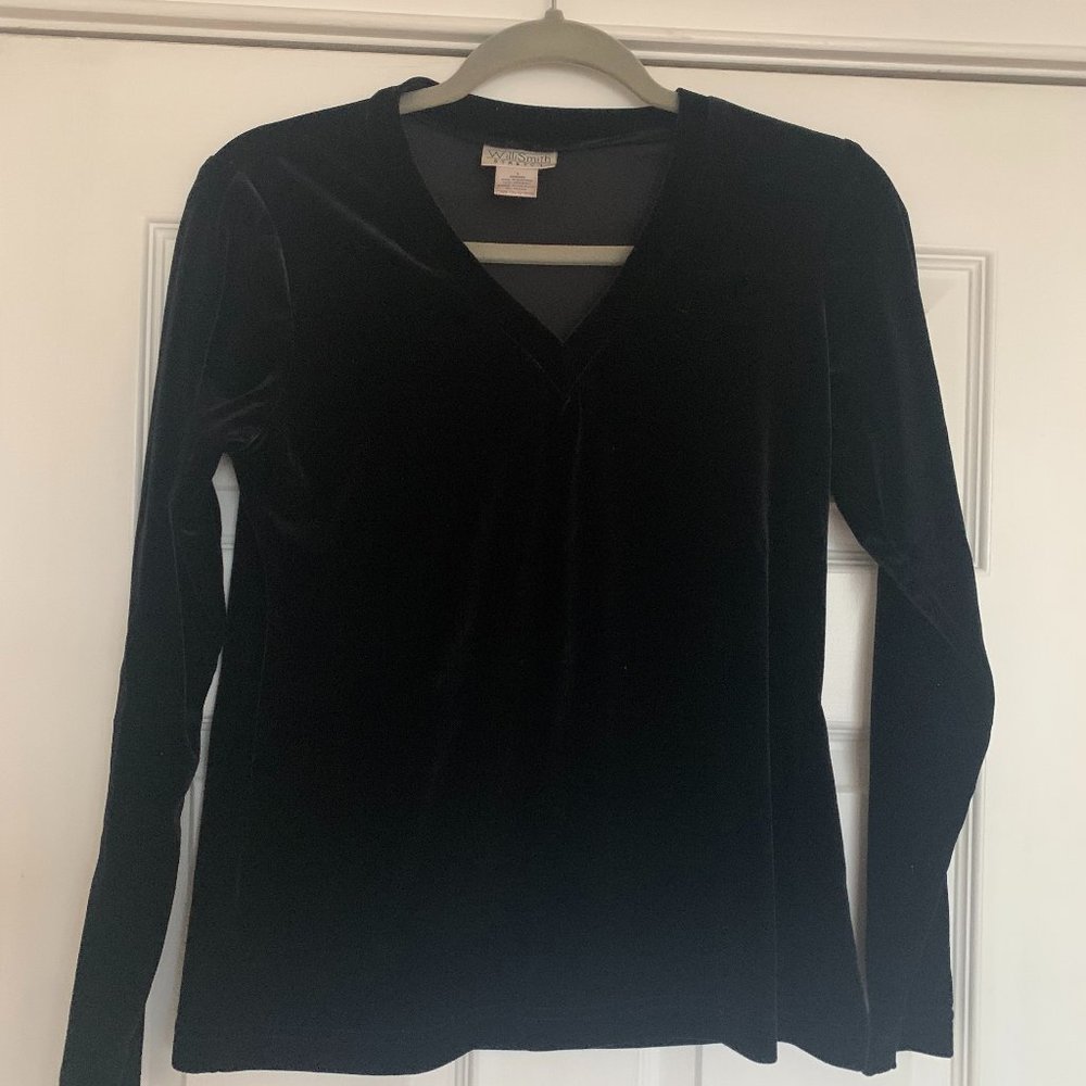 Will Smith Velvet Velour Black V-Neck Top